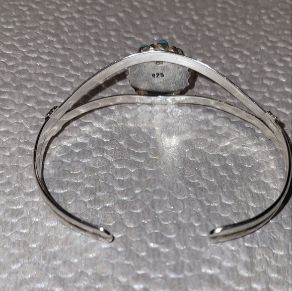 Vintage Sterling,Turquoise & Coral Cuff Bracelet - Picture 4 of 10